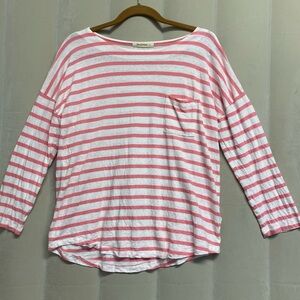 WoolOvers Women’s Shirt Medium Linen Blend Graphic Stripes Boatneck